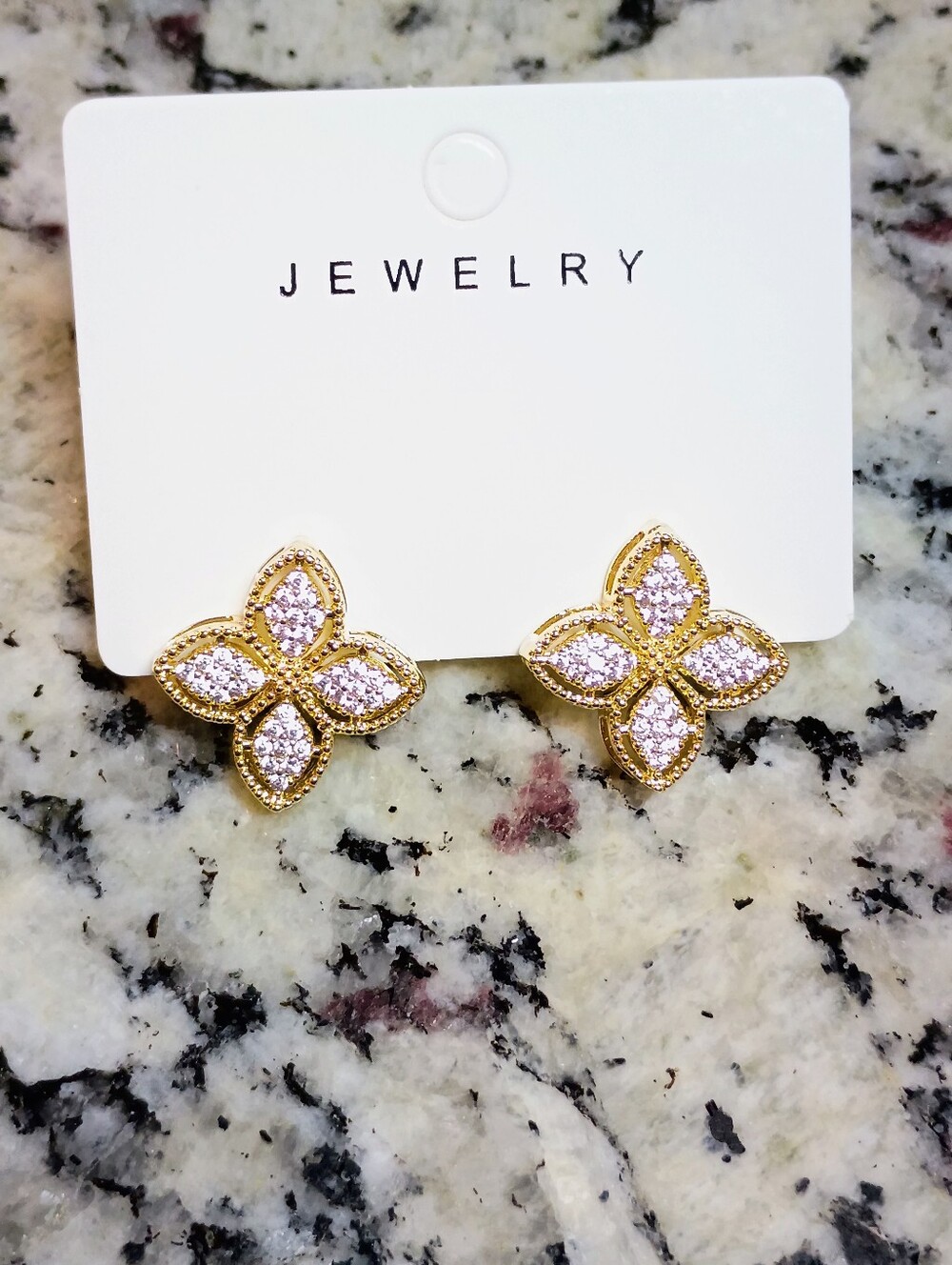 New Gold Floral Pavé Stud Earrings
